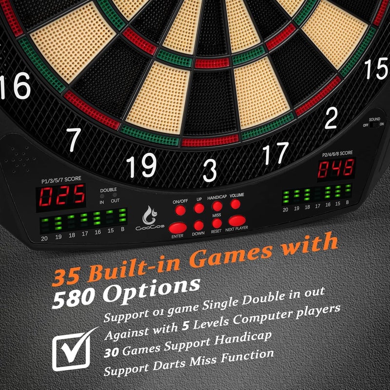 Goocoz Electronic Dart Board, 35 Games and 580 Variants Electric Soft Tip Dartboard Set, Digital Dartboards for Adults with 6 Darts, 100 Soft Tips - Image 4